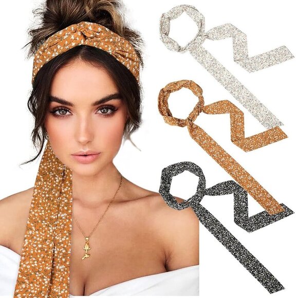 Women\'s Chiffon Headbands 3 Pack Long Twist Knotted Stylish for Thick Hair main image 6